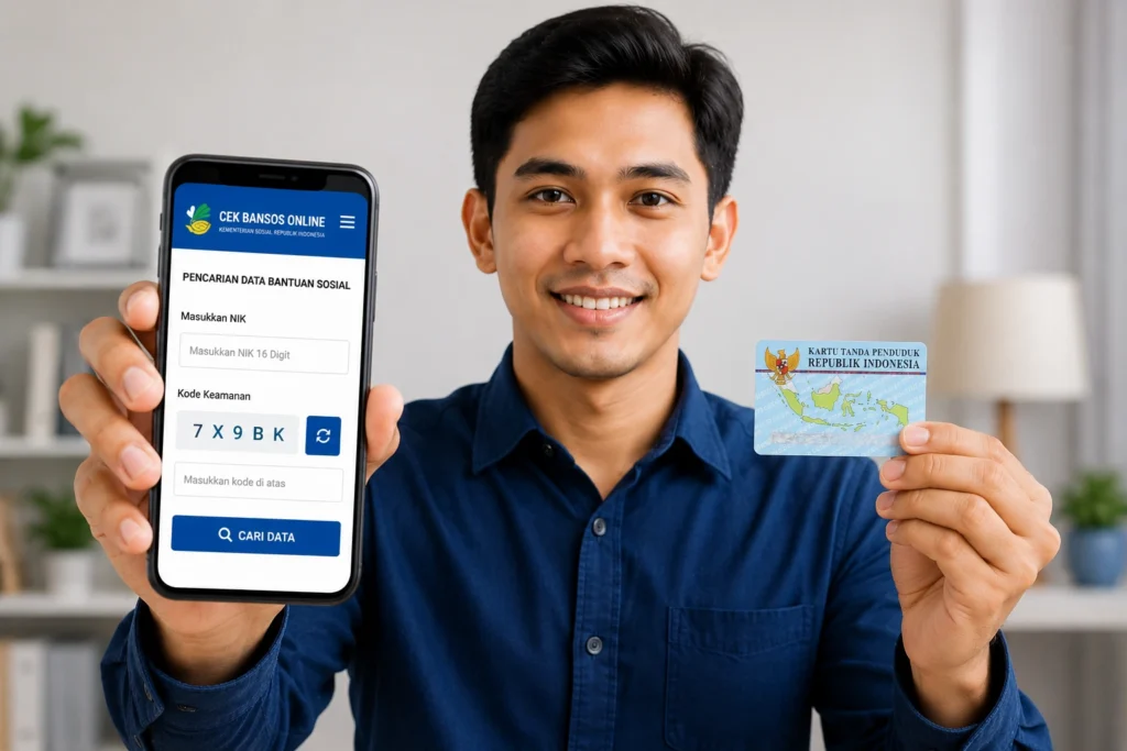 Masyarakat mengecek status bansos online menggunakan NIK KTP